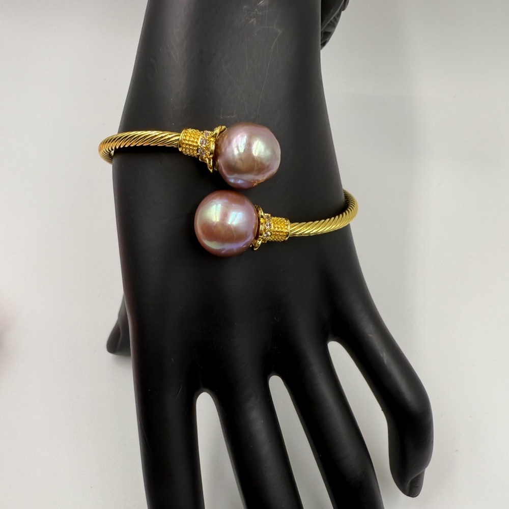 South Sea Pearl Bangle in Vermeil Settings